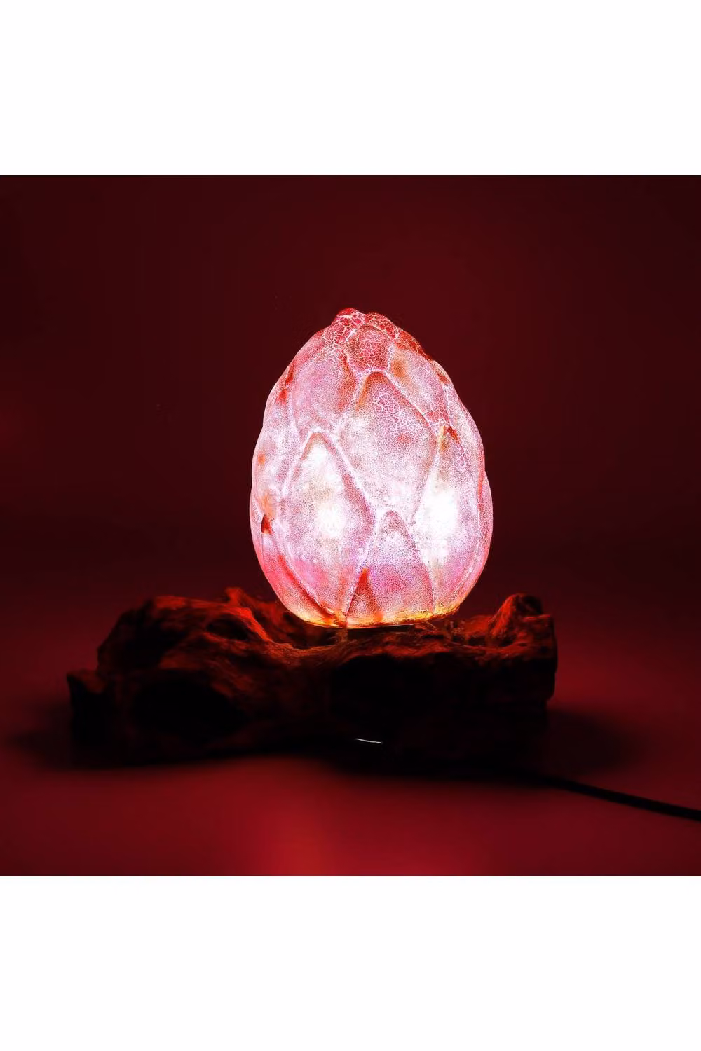 KDMD DriftGlow Crackle Lotus Tabletop Lamp in Purple with Natural Wood and Fibreglass Shade – 3