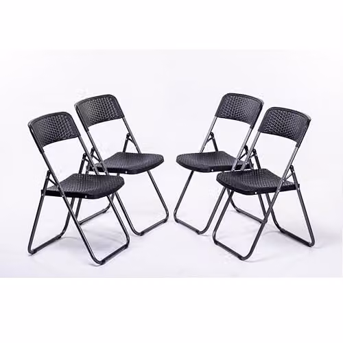 Garden Gear Set of 4 Rattan Effect Folding Chairs with Powder Coated Steel Frame, Weatherproof and UV Resistant Outdoor Seating – 1