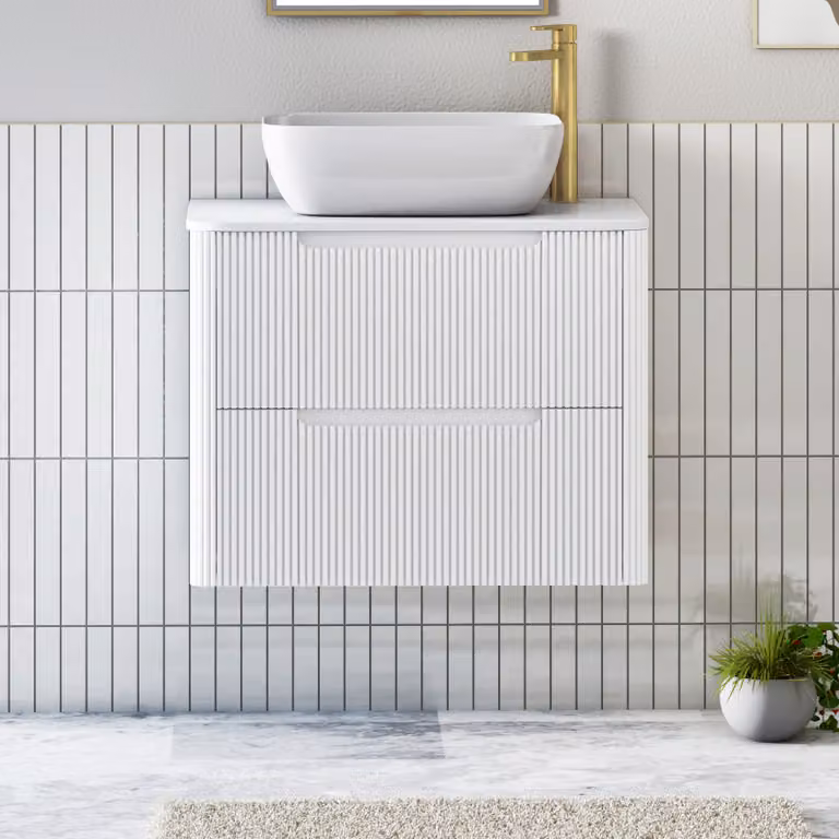 Royal Bathrooms Avenza Matt White Wall Hung Vanity Unit with 2 Drawers and Elva Basin, Width: 70 cm