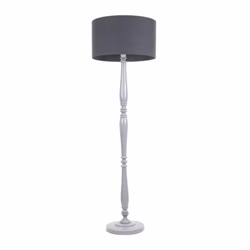 ValueLights Grey Wood Traditional Floor Lamp with Fabric Drum Shade and LED Bulb, H 155 cm x W 45 cm x D 45 cm – 1