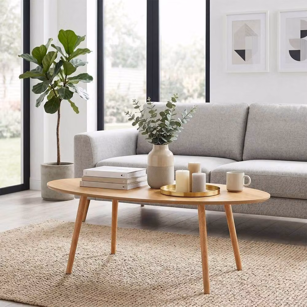 KORVIXA Oval Wooden Coffee Table in Natural Brown, W/D: 100 x 100 cm – 3