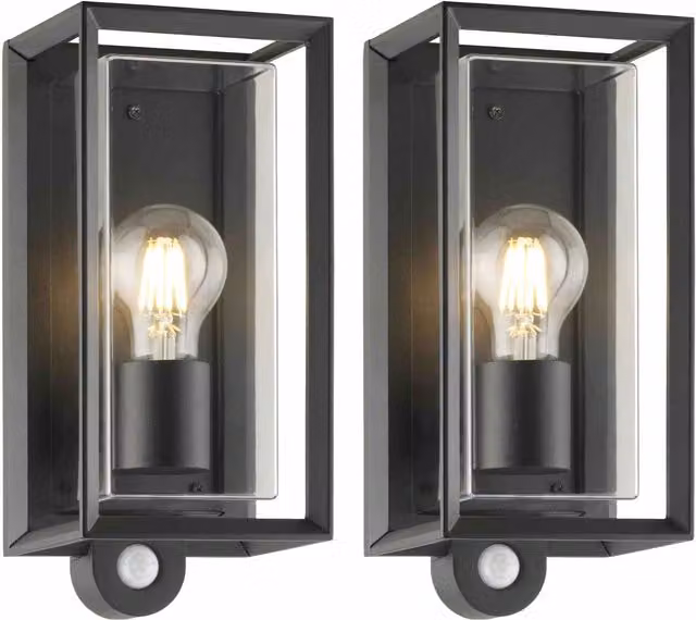 First Choice Lighting Brandon Set of 2 Black Motion Sensor Outdoor Wall Lights with Timer and LED Compatibility
