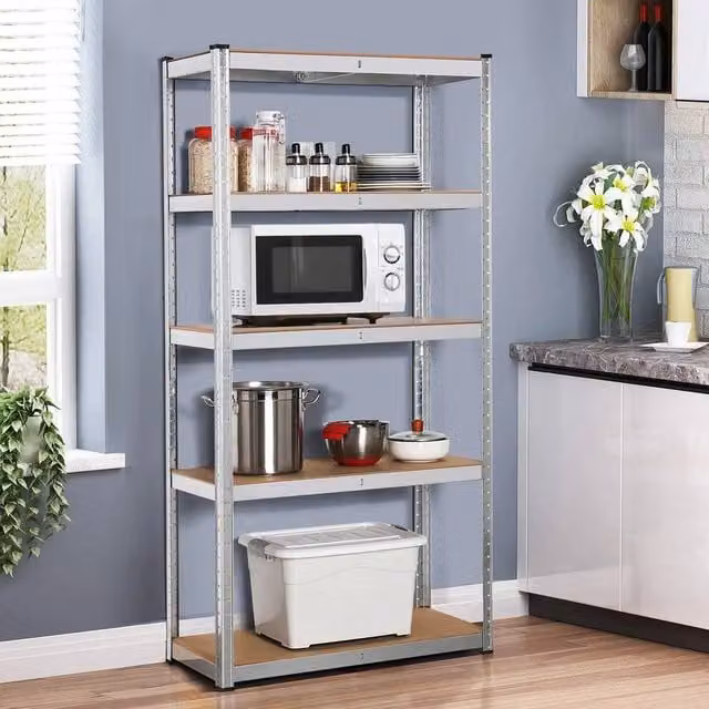 KORVIXA 5 Tier Metal Garage Shelving Unit in Silver, W/D/H: 100 x 100 x 180 cm – 1