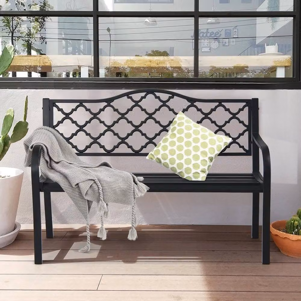 PAWNORA 2 Seater Metal Patio Garden Bench in Black – 4