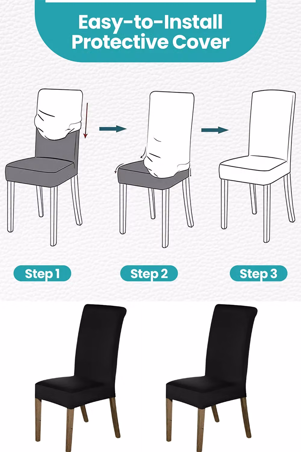 Neel Blue Black High-Back Spandex Stretch Universal Armless Dining Chair Protective Slipcover – 5