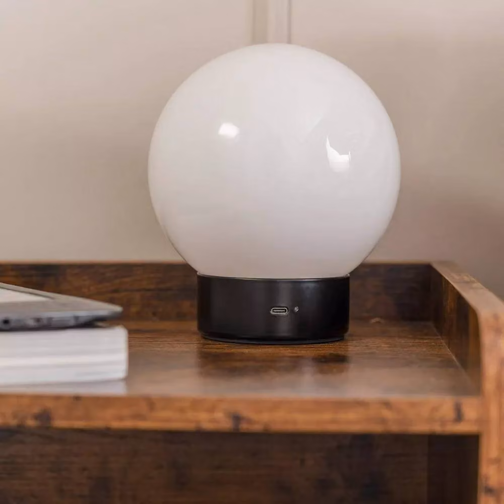 SPETLEK Rechargeable LED Cordless Table Lamp with Dimmable Touch Control and Globe Shade in Black – 2