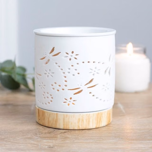 Gloriously Good White Ceramic Dragonfly Oil and Wax Melt Burner