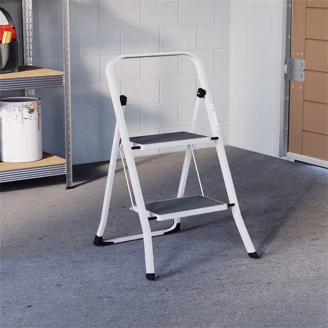 PAWNORA 2 Step Folding Portable Compact Ladder in White