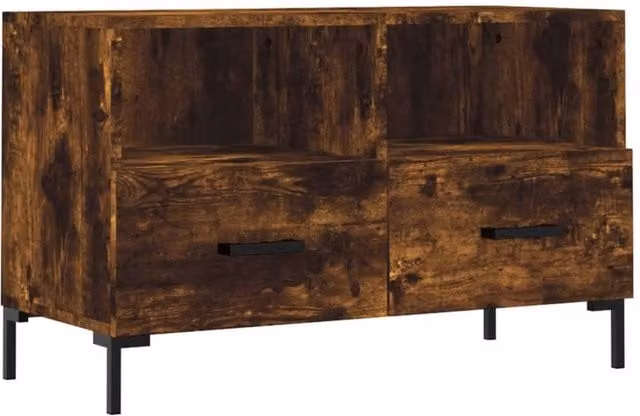 Berkfield Home Industrial TV Cabinet in Smoked Oak and Brown, W/D/H: 80 x 36 x 50 cm – 1