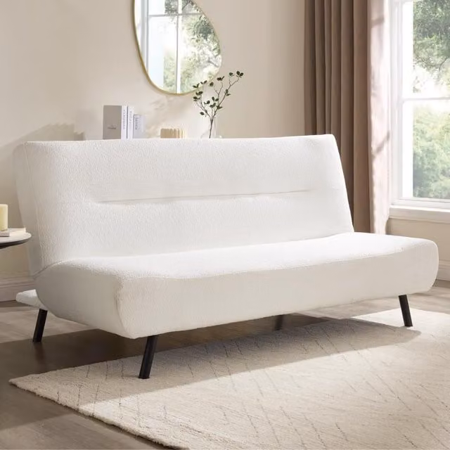Home Detail Eadie 3 Seater White Bouclé Fabric Click Clack Sofa Bed