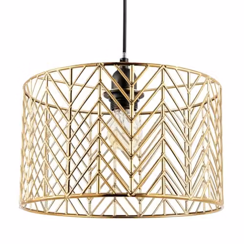 Happy Homewares Art Deco Zig Zag Design Metal Ceiling Pendant Light Shade in Gold, W: 28 cm, H: 17 cm – 1
