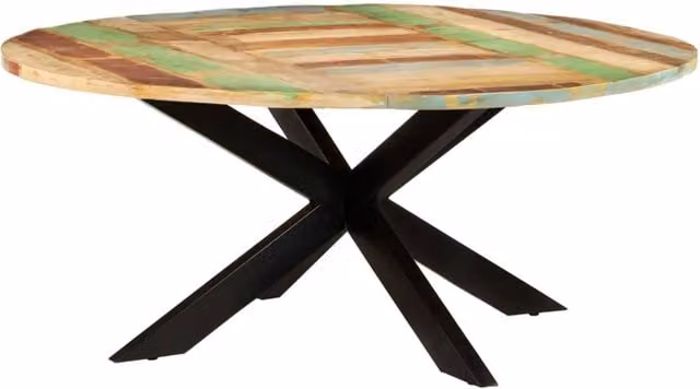 Berkfield Home Round Rustic Dining Table in Brown Reclaimed Wood with X-Frame Base, Diameter: 175 cm, Height: 75 cm