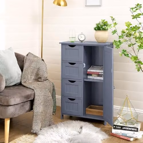 Hygrad Built to Survive Grey Wooden Bathroom Floor Cabinet with 4 Drawers and 1 Door – 1