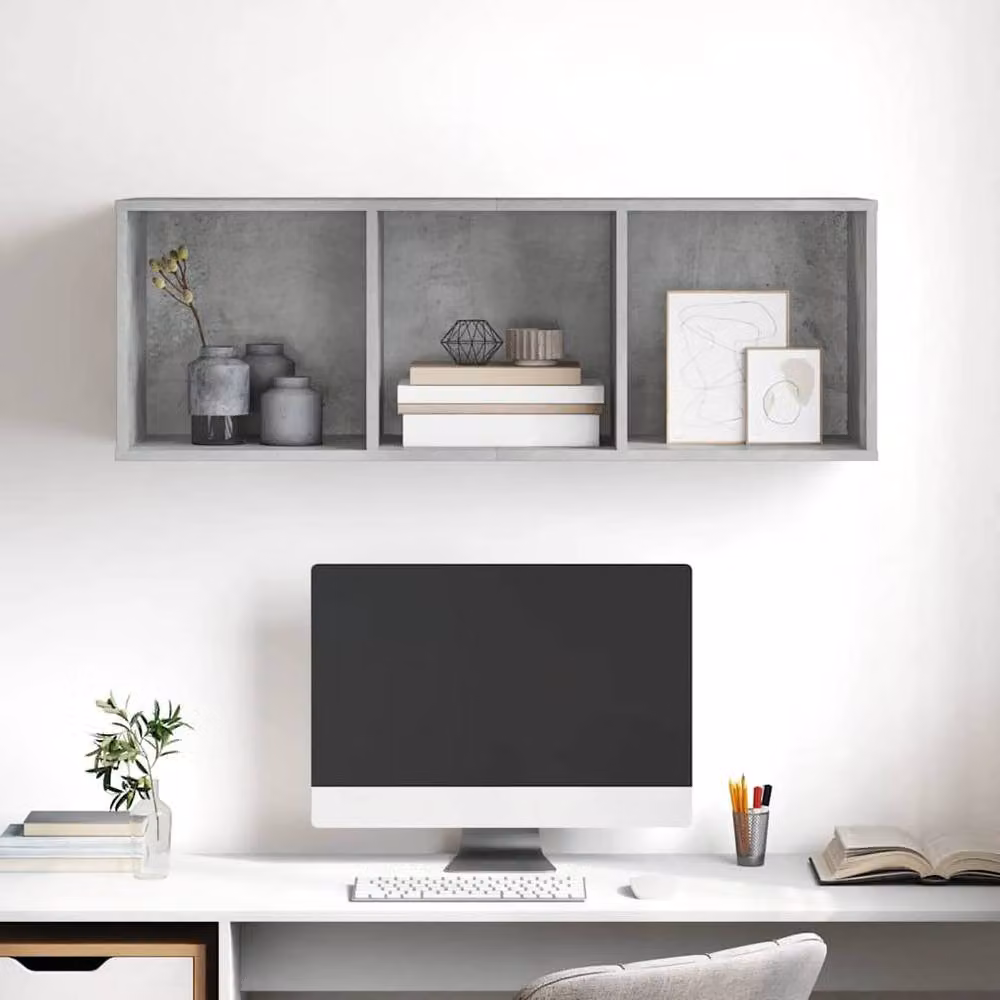 Berkfield Home Practical Wall-mounted TV Cabinet in Concrete Grey, W/D/H: 37 x 37 x 107 cm – 4