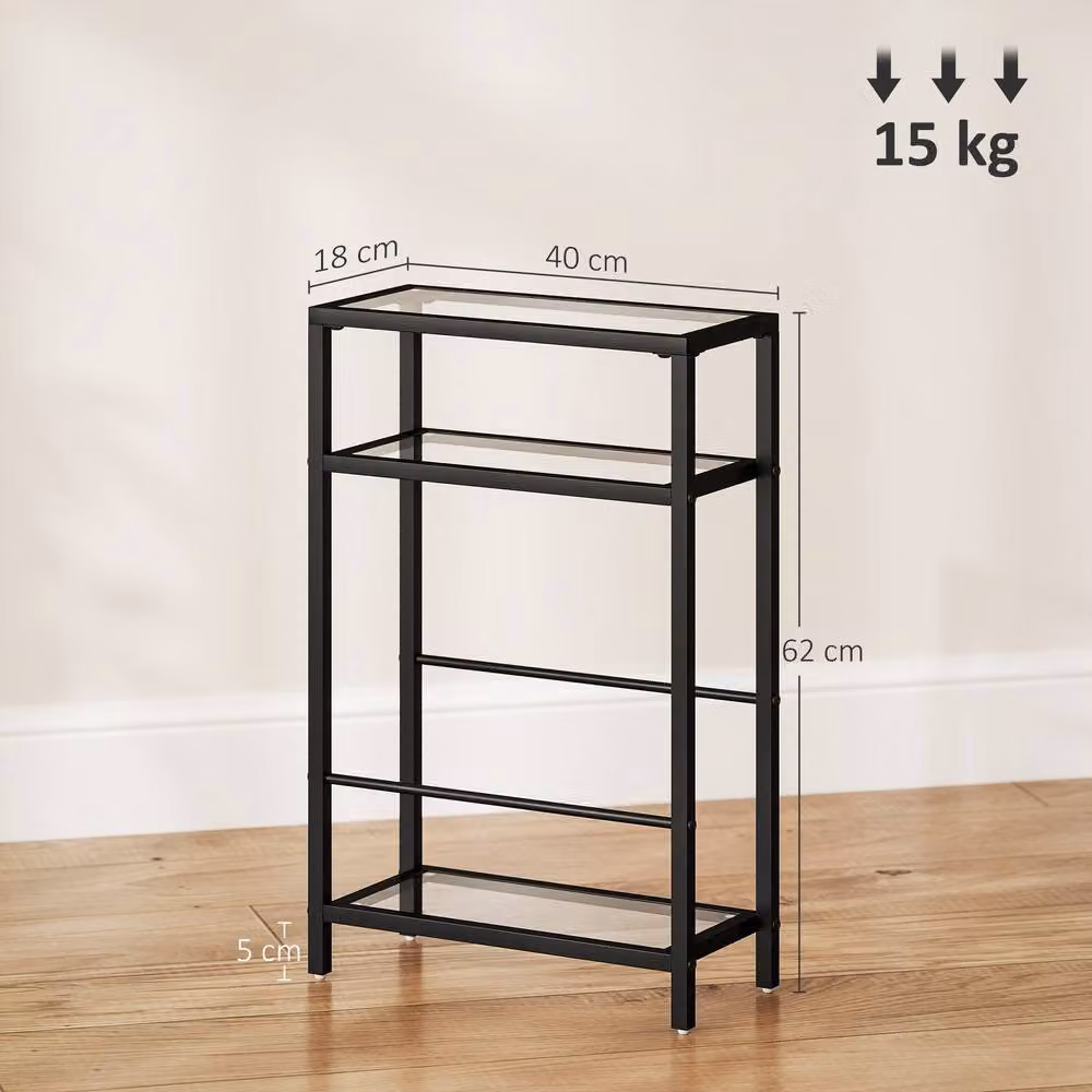 HOMCOM Modern Slim Side Table with Black Tempered Glass Tabletop – 3
