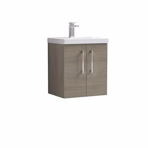 Balterley Wall Hung 2 Door Bathroom Vanity Unit with Basin in Solace Oak, W: 51.0 cm, D: 39.0 cm, H: 57.9 cm