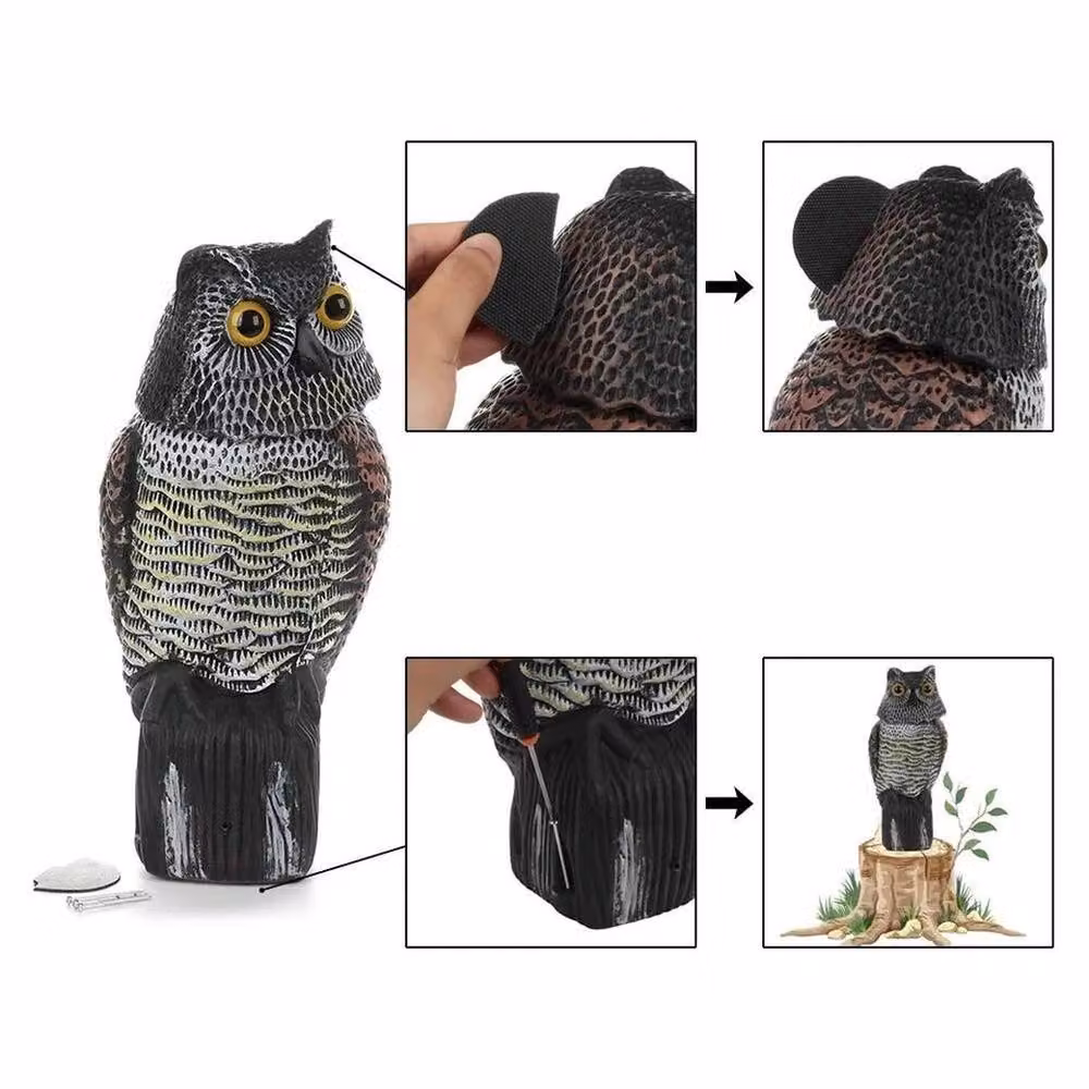 SPETLEK Large Decoy Owl Bird Deterrent with 360 Degree Rotation, Grey, H 100 cm x W 15 cm – 3