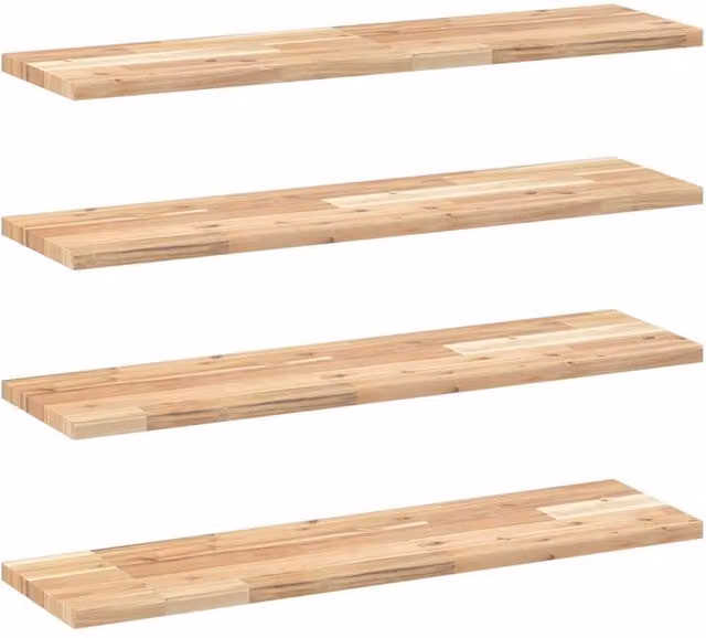 Berkfield Home Set of 4 Floating Acacia Wood Shelves, Brown, W: 80 cm, D: 20 cm, H: 2 cm