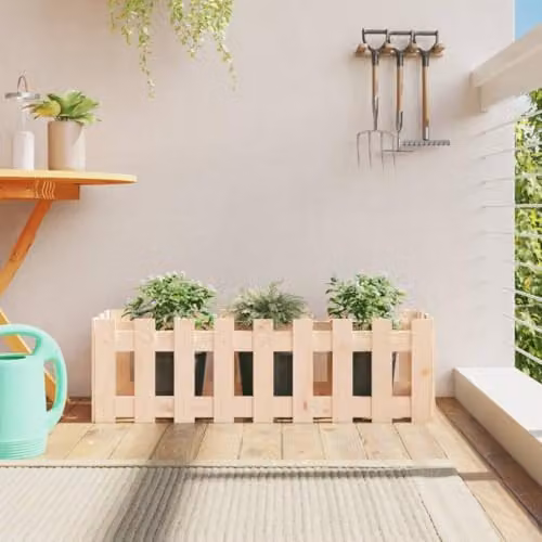 vidaXL Brown Wooden Raised Garden Bed with Fence Design, W/D/H: 100 x 30 x 30 cm – 2