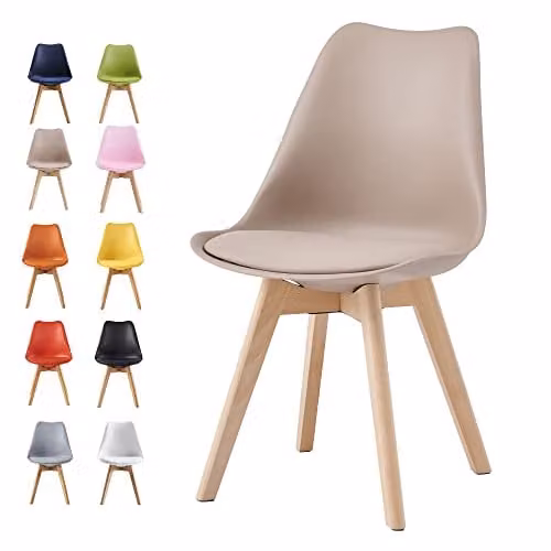 MCC Direct Eva Retro Dining Chair with Wooden Legs and Padded Synthetic Leather Cushion in Brown and White