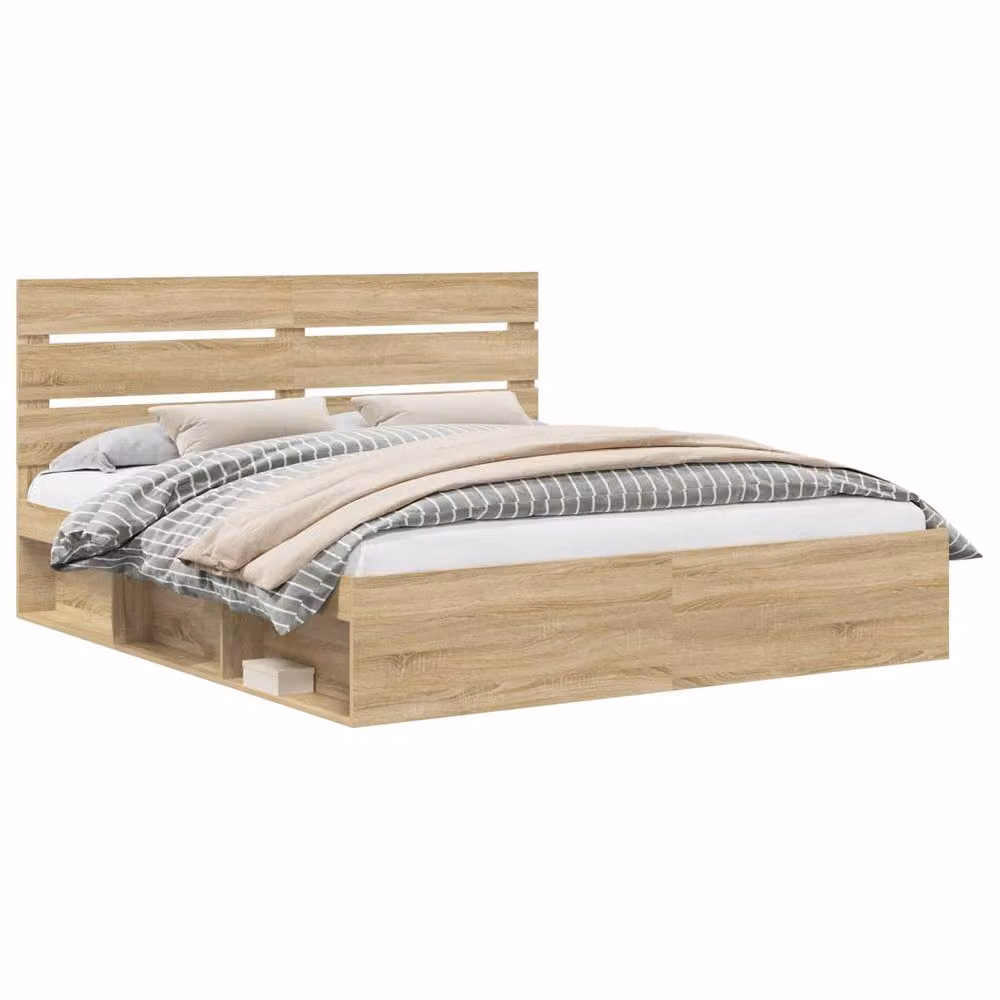 Berkfield Home Sonoma Bed Frame with Headboard in Brown Solid Pine Wood, 200 x 200 cm – 2