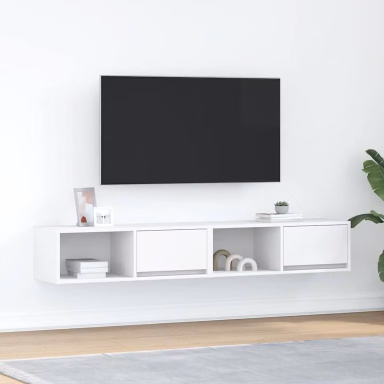 Berkfield Home Set of 2 White Wall Mounted TV Cabinets, W/D/H: 80 x 31 x 25.5 cm