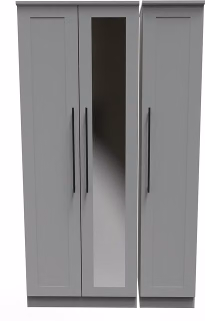 2 U Howard Tall Triple Mirror Wardrobe in Dark Grey, Ready Assembled