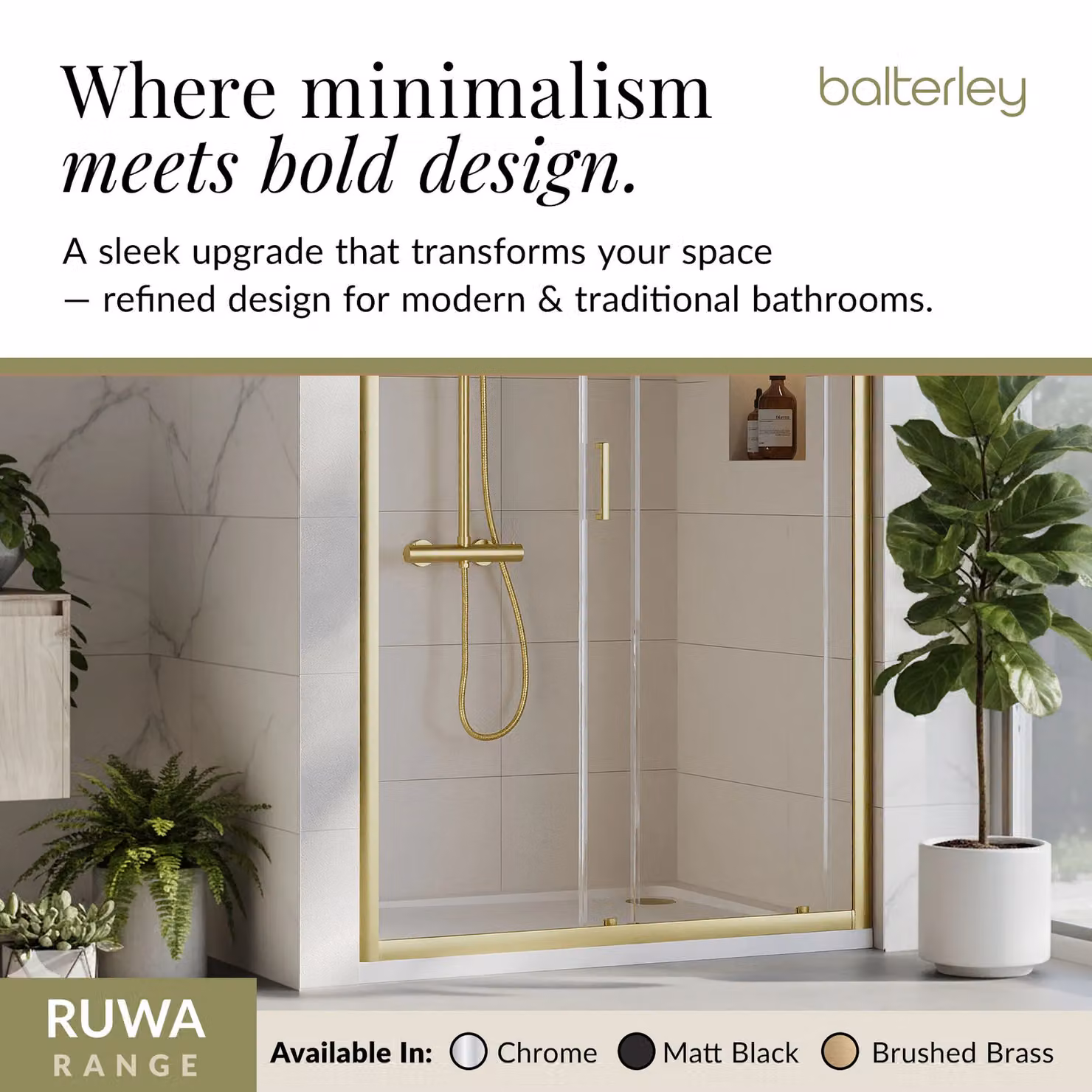 Balterley 6mm Glass Sliding Shower Door, Gold, W: 120 cm, H: 190 cm – 4
