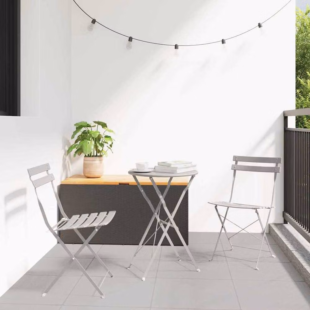 Berkfield Home 3-Piece Modern Beige Steel Folding Bistro Set – 2