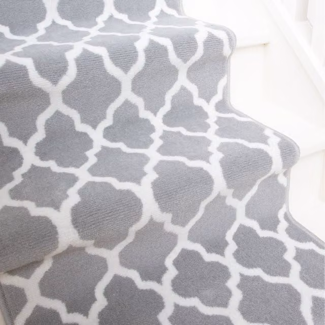 The Rug House Grey Trellis Cut To Measure Stair Carpet Runner, W: 60 cm, L: 975 cm