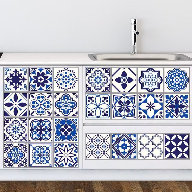 Walplus Blue Wall Tile Stickers, 24 Pack, 10 x 10 x 0.24 cm