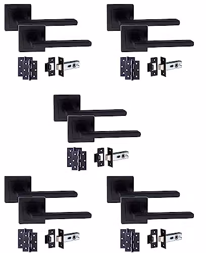 Golden Grace Leon Straight Door Handle Latch Pack in Matt Black, 5 Sets