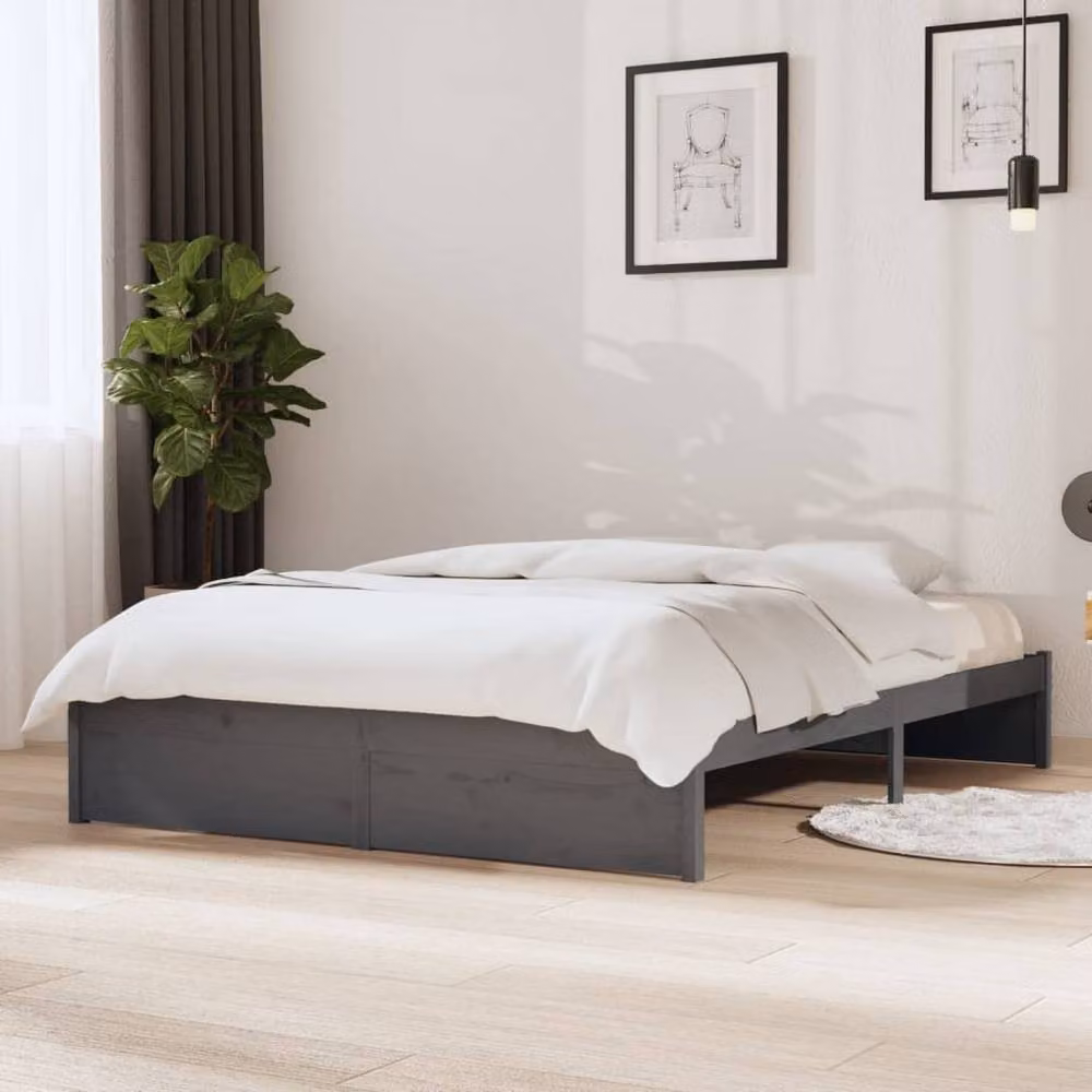 Berkfield Home Beautiful Grey Solid Pine Wood Bed Frame W: 140.5 cm, D: 190 cm – 2