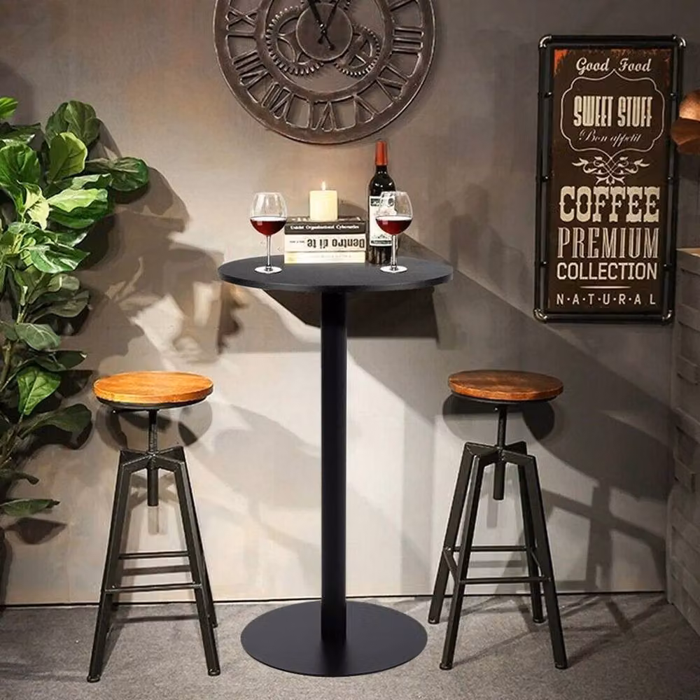 KORVIXA Round Steel Pedestal Table Leg Base in Black, Diameter: 52 cm, Height: 75 cm – 2