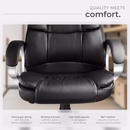 tectake Jonas Executive Office Chair in Black with Synthetic Leather and Headrest – 9
