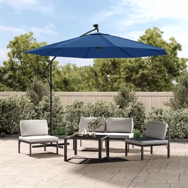 Berkfield Home Cantilever Garden Umbrella with LED Lights and Steel Pole, Blue, 300 cm