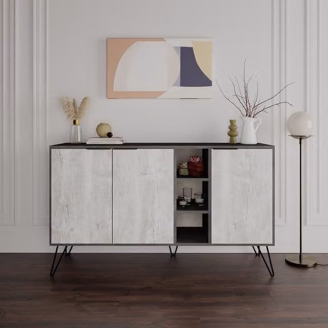 Decortie Clara Console Sideboard Display Unit in Retro Grey, W/D/H: 142 x 36 x 83 cm