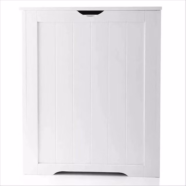 PAWNORA White Wooden Freestanding Laundry Cabinet for Bathroom Storage