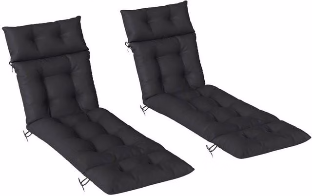 KORVIXA Black Rectangular Sun Lounger Cushions with Foam and Polyester Ties