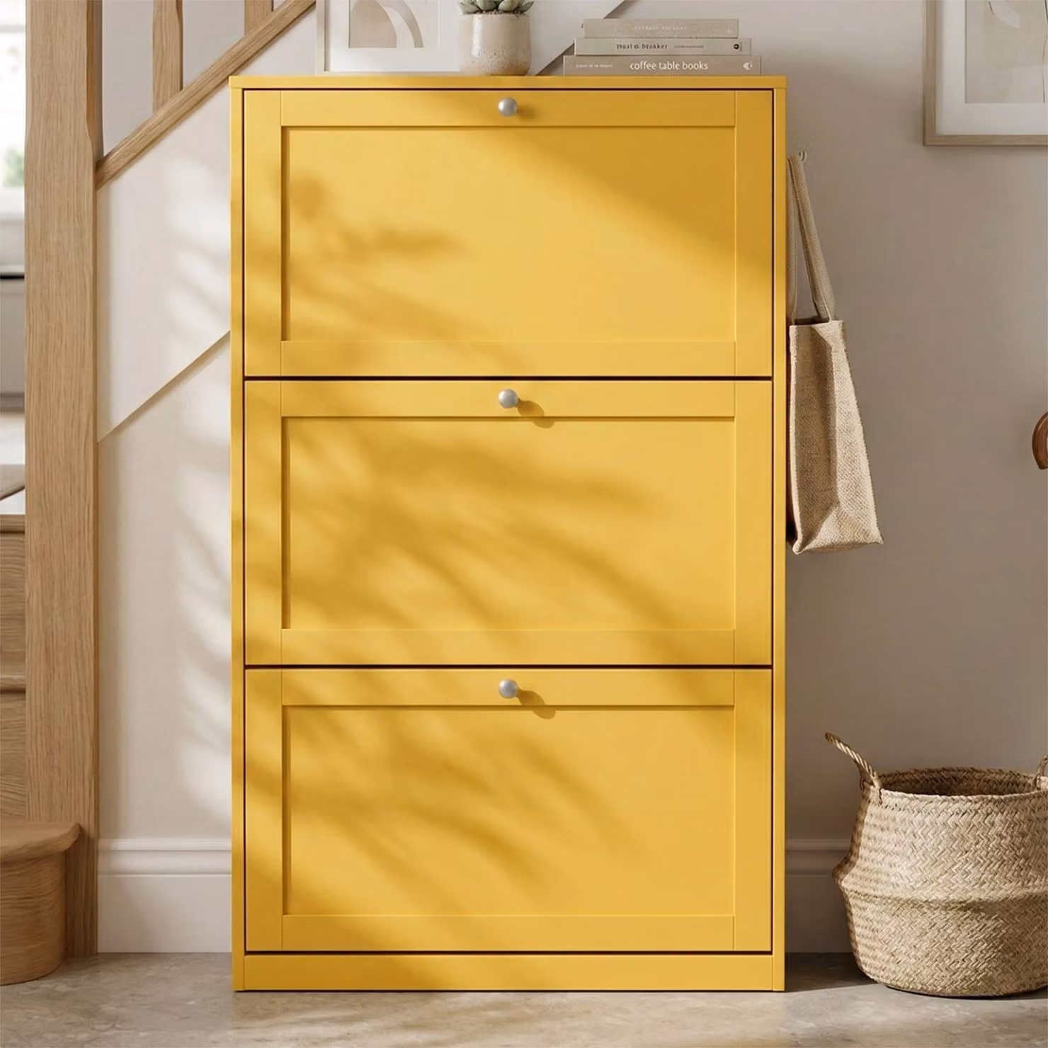 Shaker 3 Drawer Slim Shoe Cabinet Hallway Storage Unit in Yellow