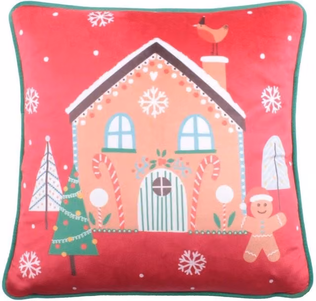 Fusion Gingerbread Man Christmas Velvet Filled Cushion, Multicolour, W/D/H: 43 x 43 x 43 cm – 1