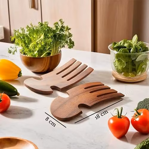 Orsina Kora Acacia Wood Salad Hand Servers, Brown – 2