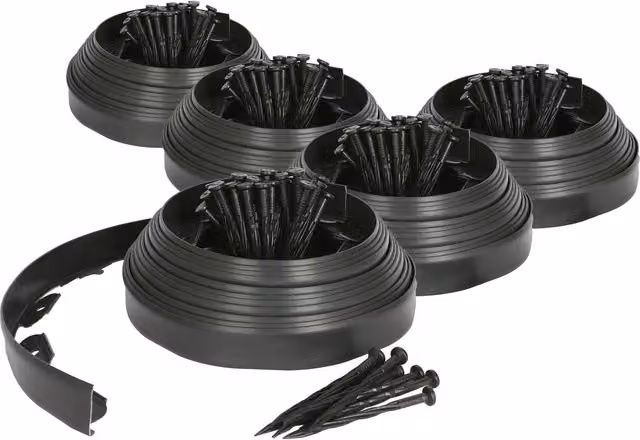 Harbour Housewares 50m Flexible Plastic Lawn Edging Path Grass Border with Plastic Pegs in Black – 1