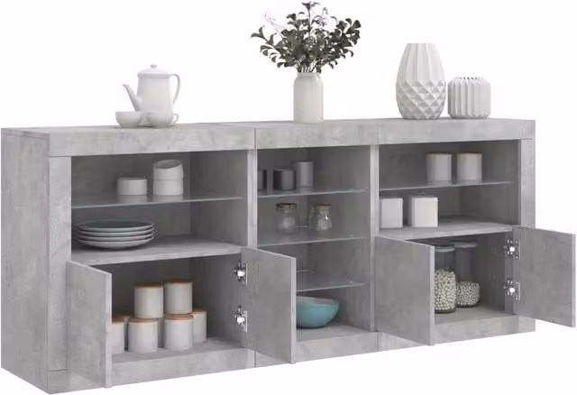 Berkfield Home Modern Sideboard with Integrated LED Lights in Concrete Grey, W/D/H: 162 x 37 x 67 cm