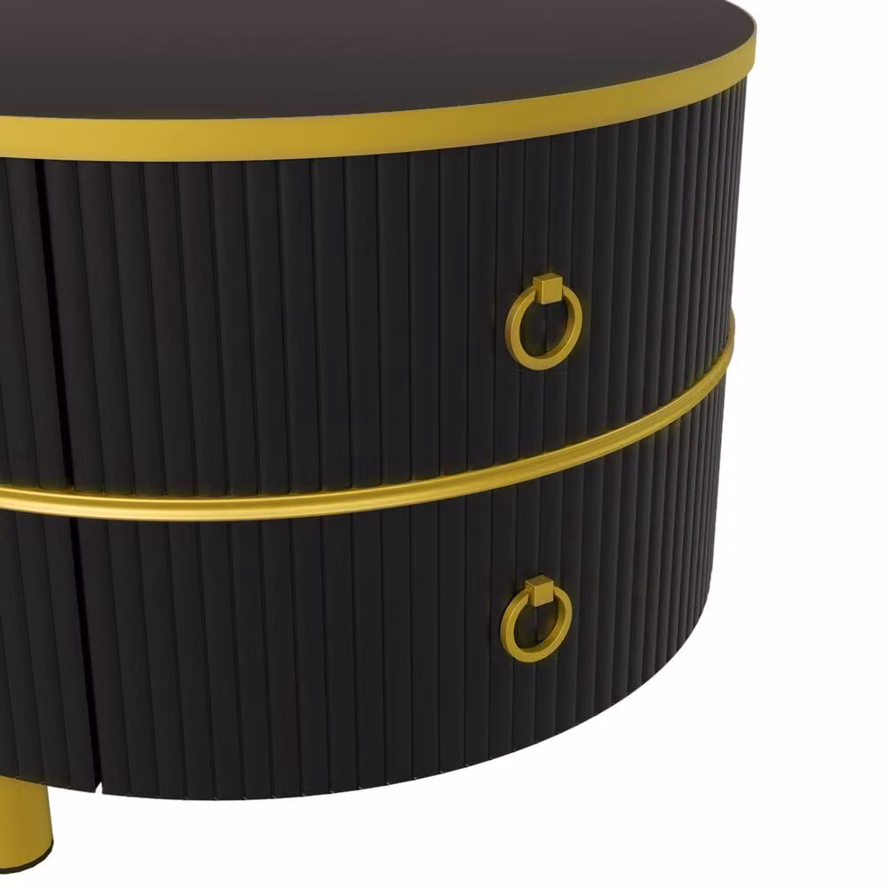 STILVORA Modern Round Coffee Table Set with 2 Drawers in White and Black – 5