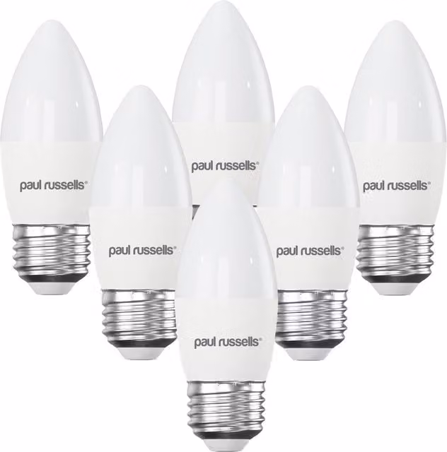 Paul Russells 6 Pack of White E27 Candle LED Bulbs, 5.5W (40W Equivalent), Cool White