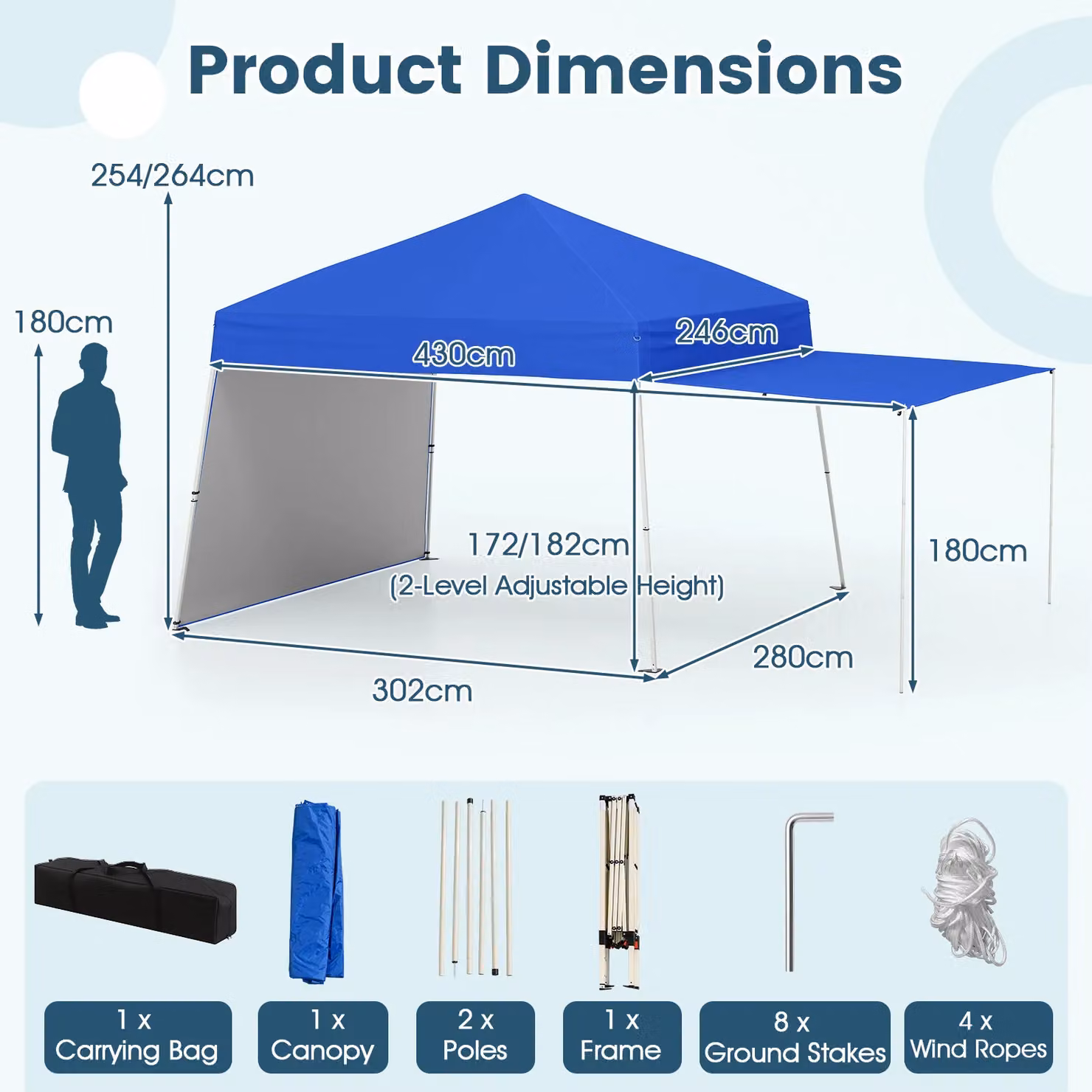 Costway Blue Outdoor Pop Up Canopy Tent with UPF 50+ Sun Shelter, W: 426.72 cm, D: 277.37 cm – 2