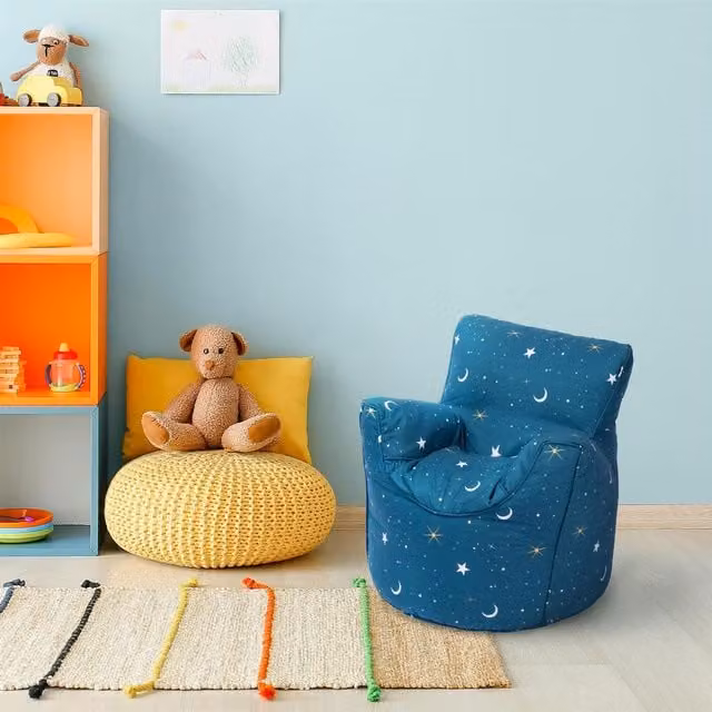 Ready Steady Bed Moonlight Kids Bean Bag Armchair with Armrests in Blue Abstract Print