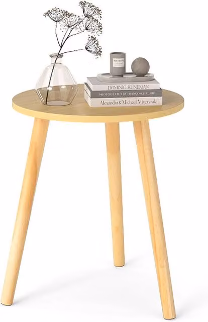 Gymax Round Coffee End Table in Natural Wood Finish
