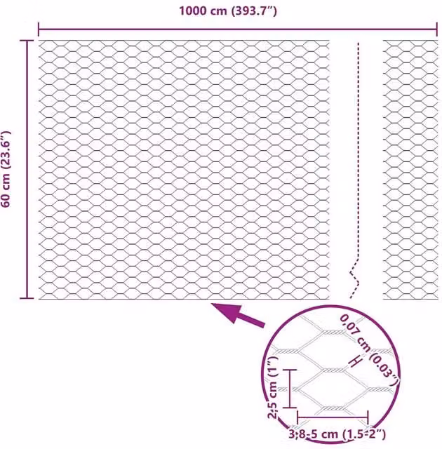 Berkfield Home Green PVC Coated Steel Hexagon Fence, H: 60 cm x L: 10 m